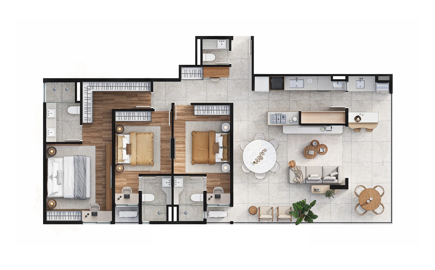 Planta do apartamento de 128 m²