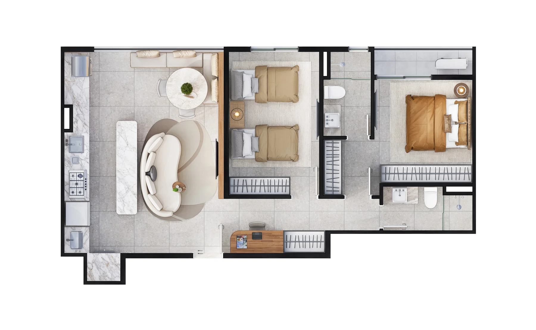 Planta do apartamento de 69 m²